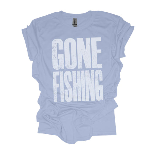 White Distressed Gone Fishing DTF Transfer