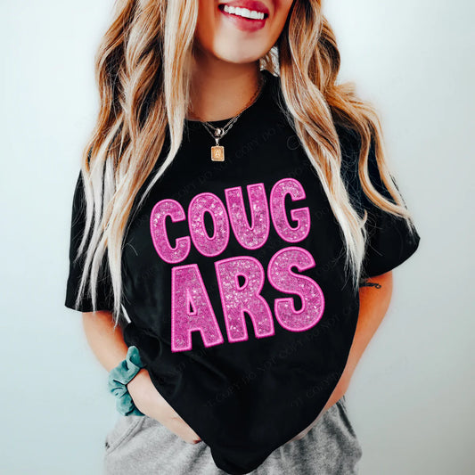 Cougars Pink Faux Embroidery Sequin School Spirit DTF Transfer
