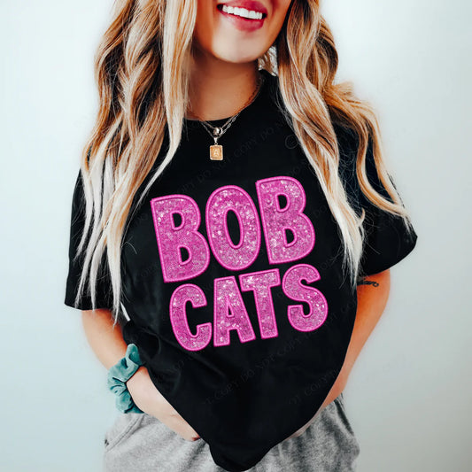Bobcats Pink Faux Embroidery Sequin School Spirit DTF Transfer