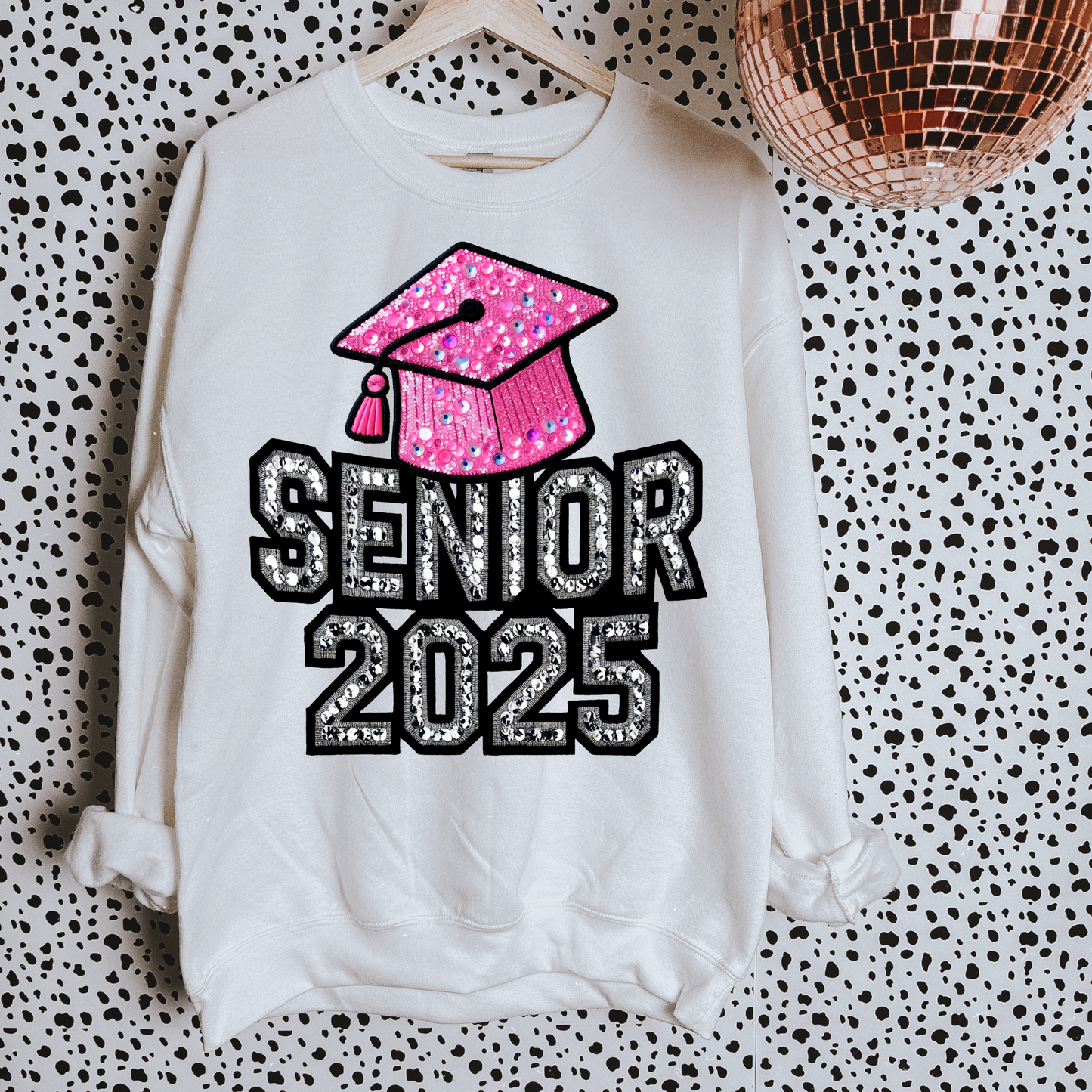 Senior 2025 Rhinestone Effect Pink Cap DTF Transfer