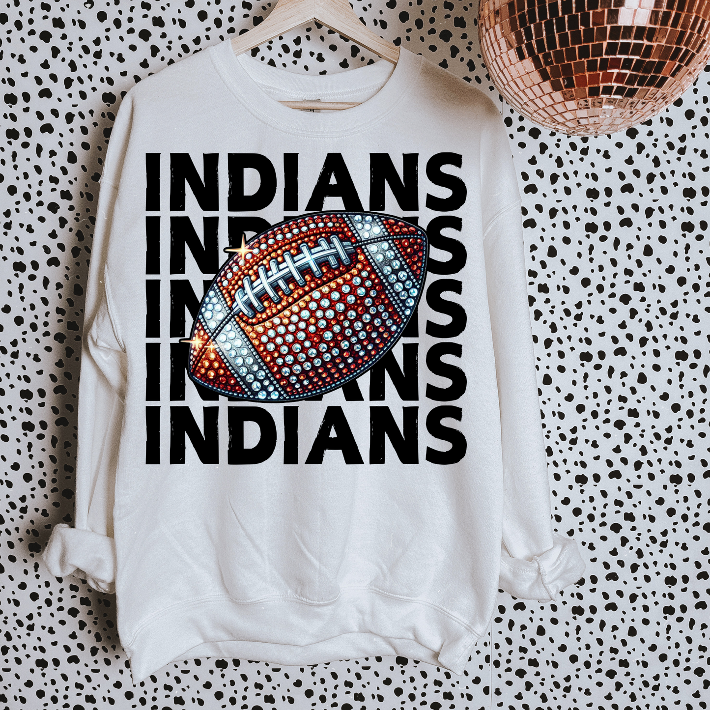 Indians Faux Sequin Football DTF Transfer