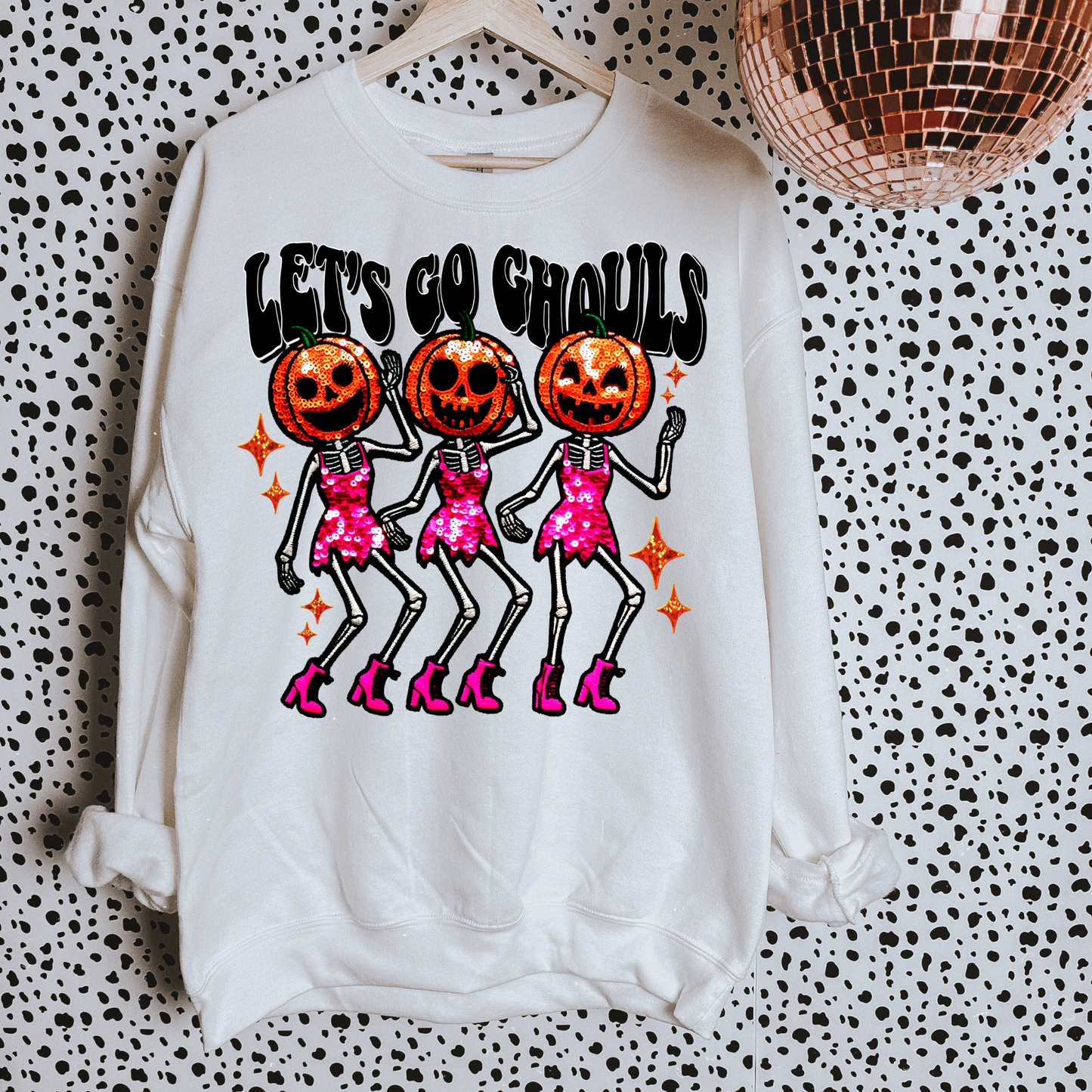 Let's Go Ghouls Sparkly Ghost Black Font DTF Transfer