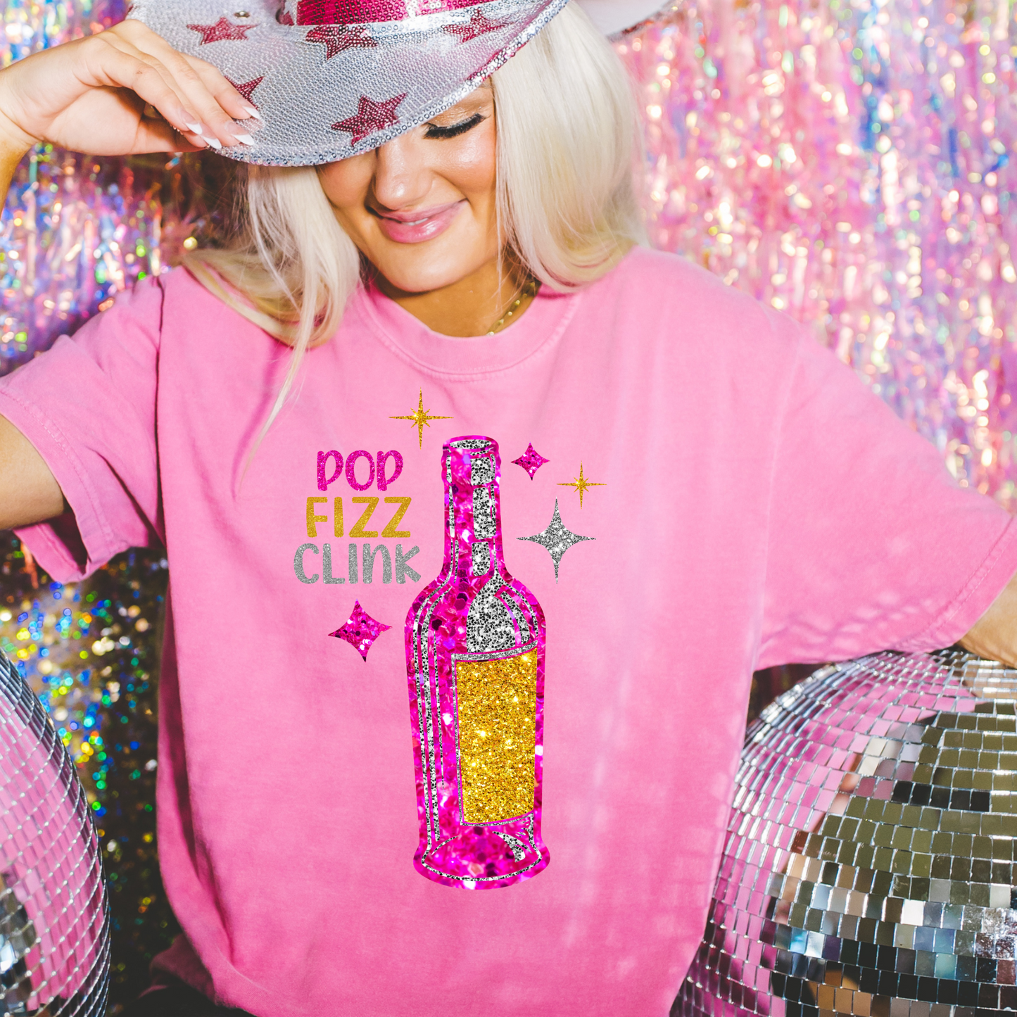 Pop Fizz Clink Faux Sequin DTF Transfer