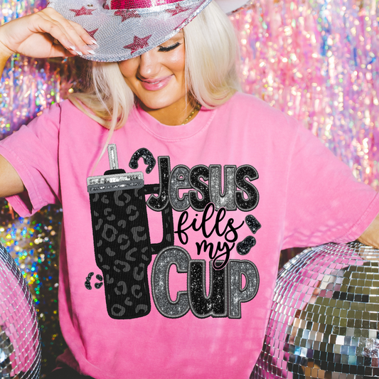 Jesus Fills my Cup Faux Corded & Faux Glitter DTF Transfer