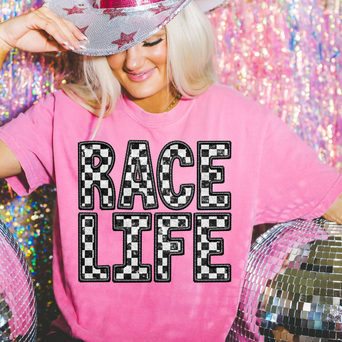 Faux Glitter Checkerboard Race Life DTF Transfer