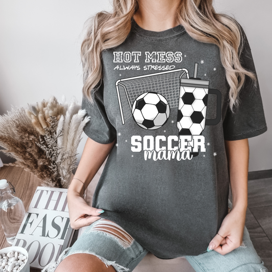 Hot Mess Soccer Mama White Text DTF Transfer