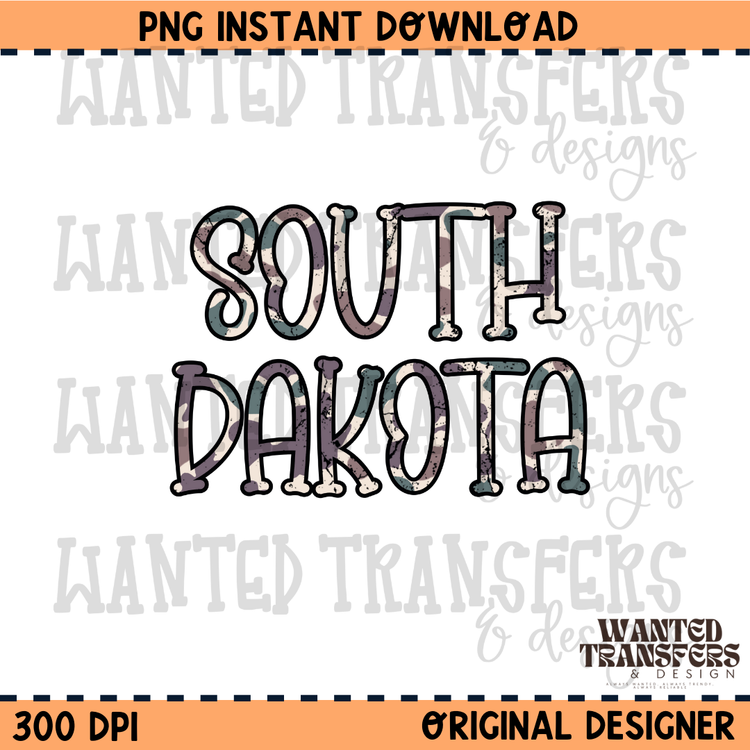 Camo State South Dakota PNG Digital Download