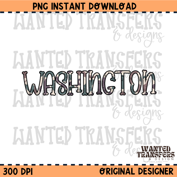 Camo State Washington PNG Digital Download