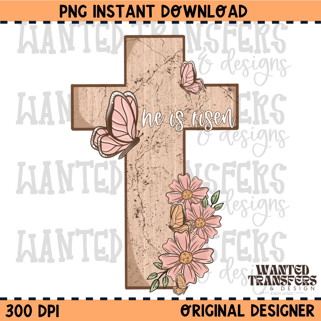 He is Risen Floral Cross PNG Digital Download