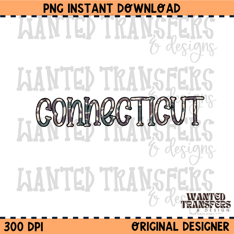 Camo State Connecticut PNG Digital Download