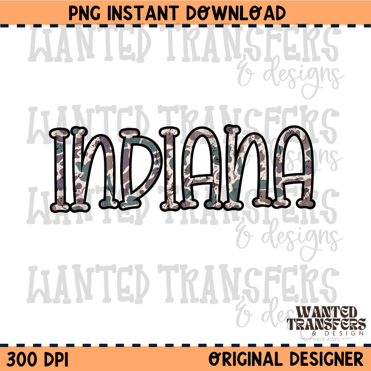 Camo State Indiana PNG Digital Download