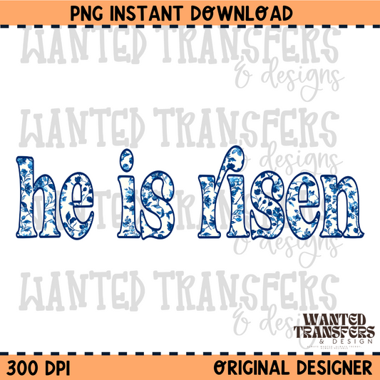 He is Risen Blue Toile PNG Digital Download