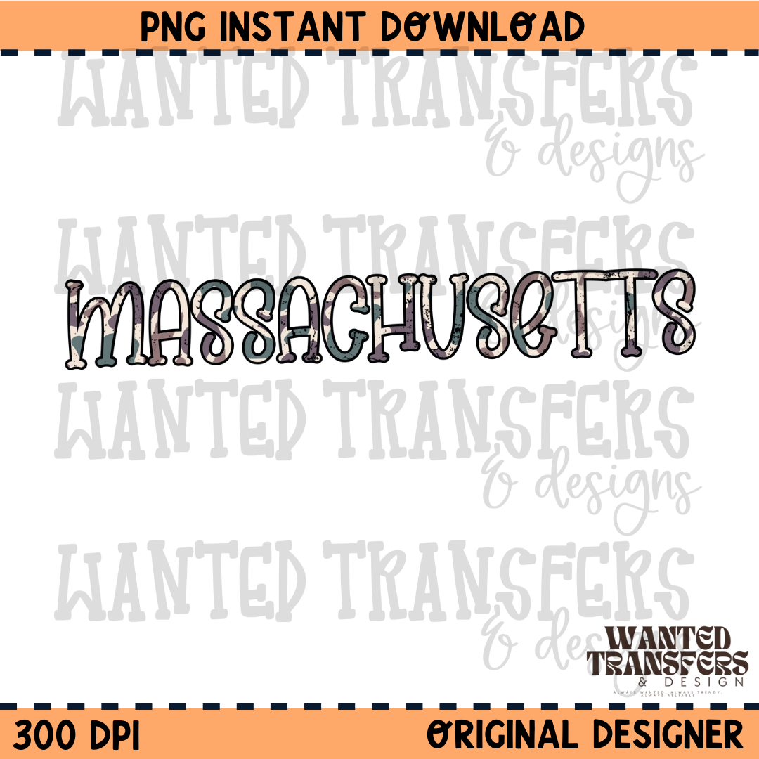 Camo State Massachusetts PNG Digital Download