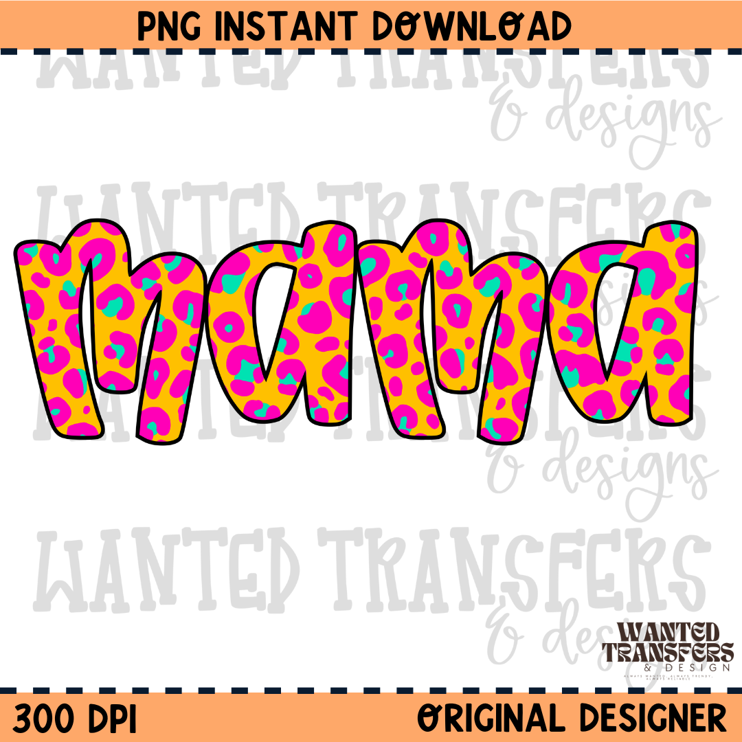 Hot Pink/Teal Leopard Mama Summer Neon PNG Digital Download