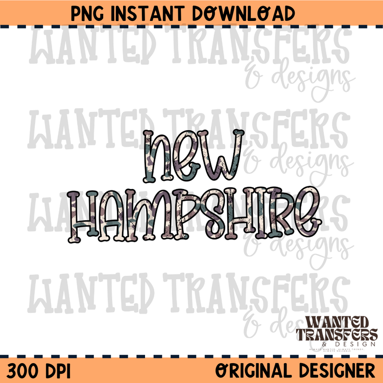Camo State New Hampshire PNG Digital Download