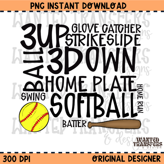 Softball Trendy Variation PNG Digital Download