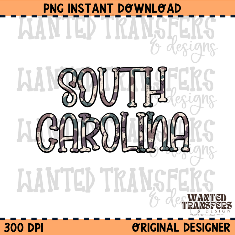 Camo State South Carolina PNG Digital Download