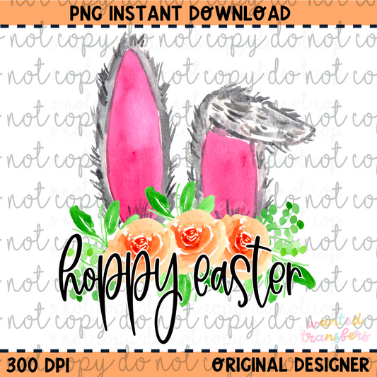 Hoppy Easter Watercolor Bunny Ears PNG Digital Download