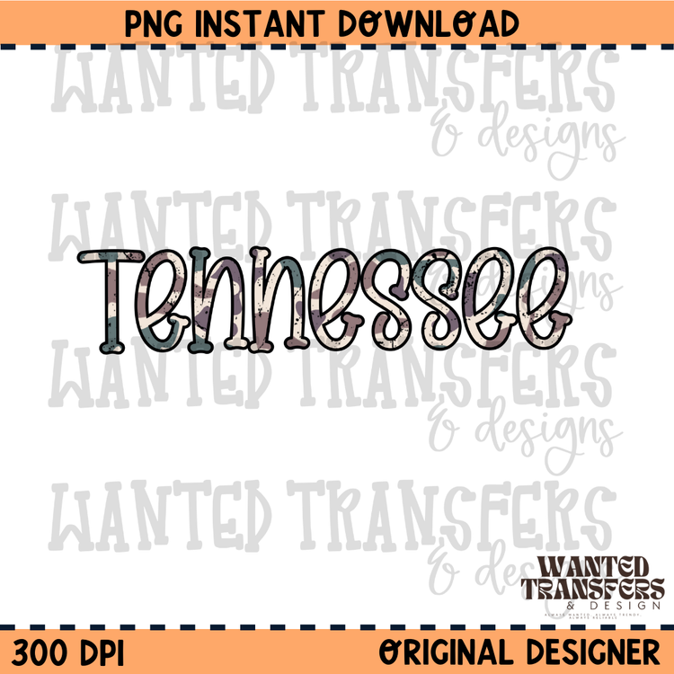 Camo State Tennessee PNG Digital Download