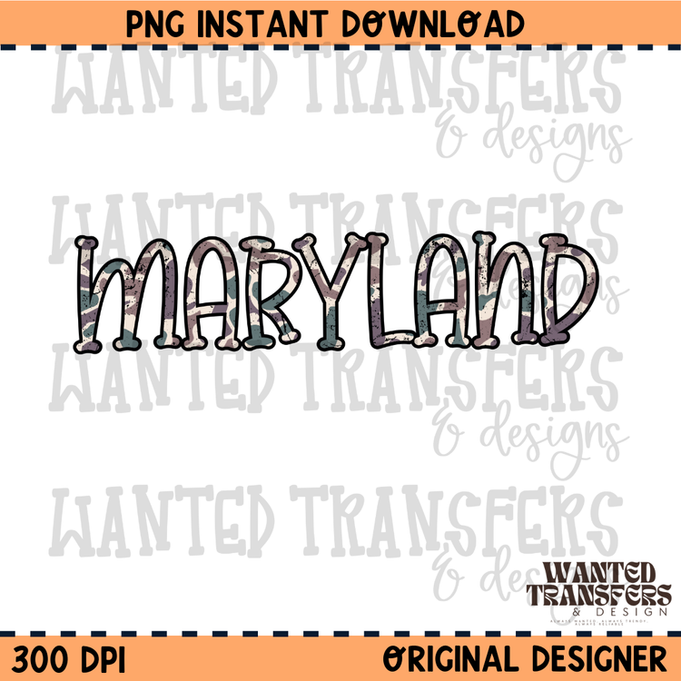 Camo State Maryland PNG Digital Download