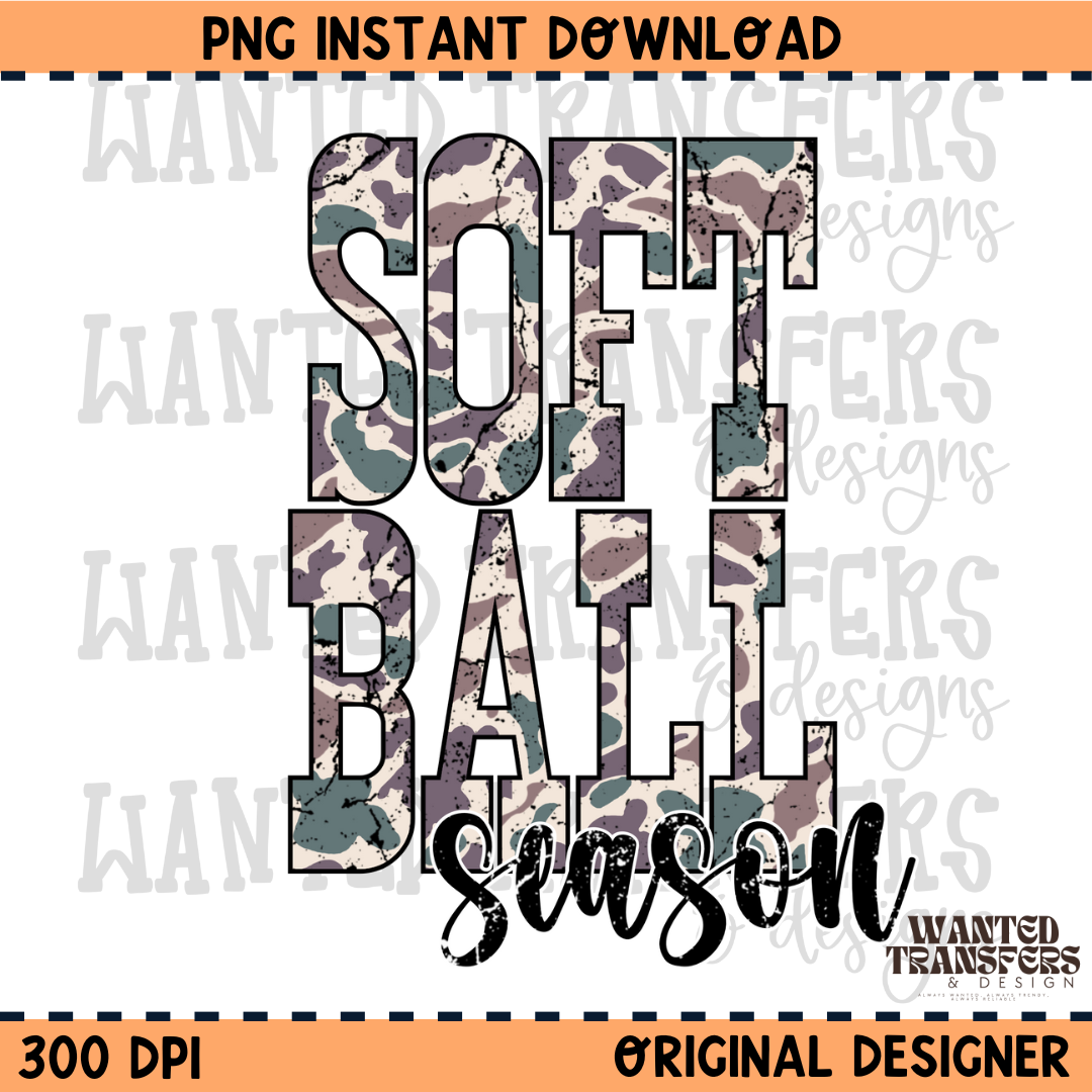 Camo Softball Season PNG Digital Download