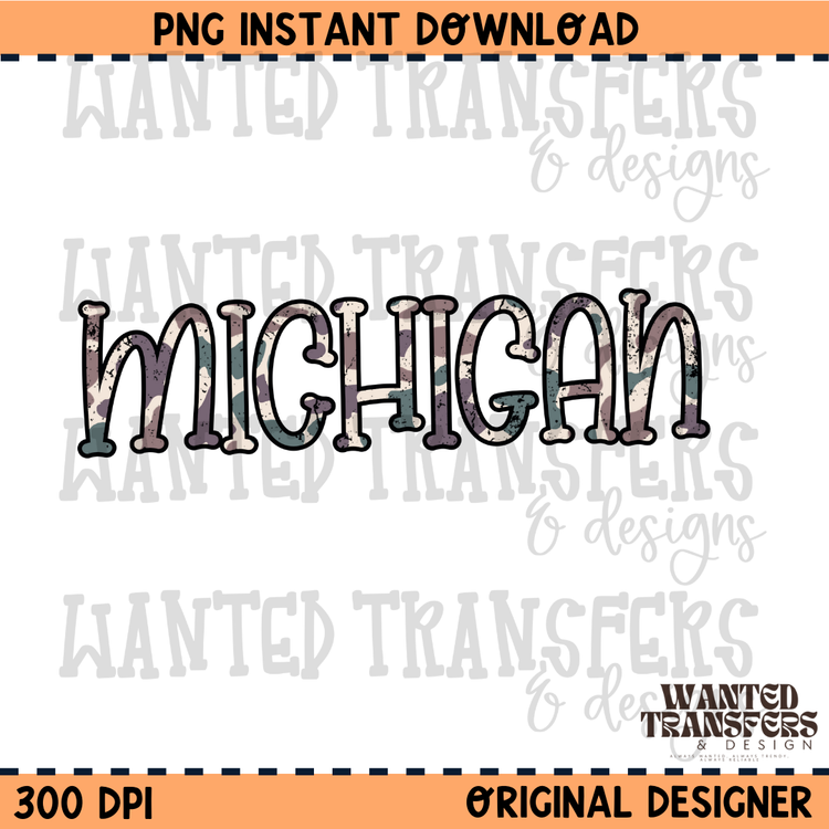 Camo State Michigan PNG Digital Download