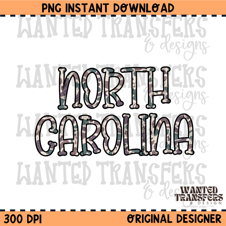 Camo State North Carolina PNG Digital Download