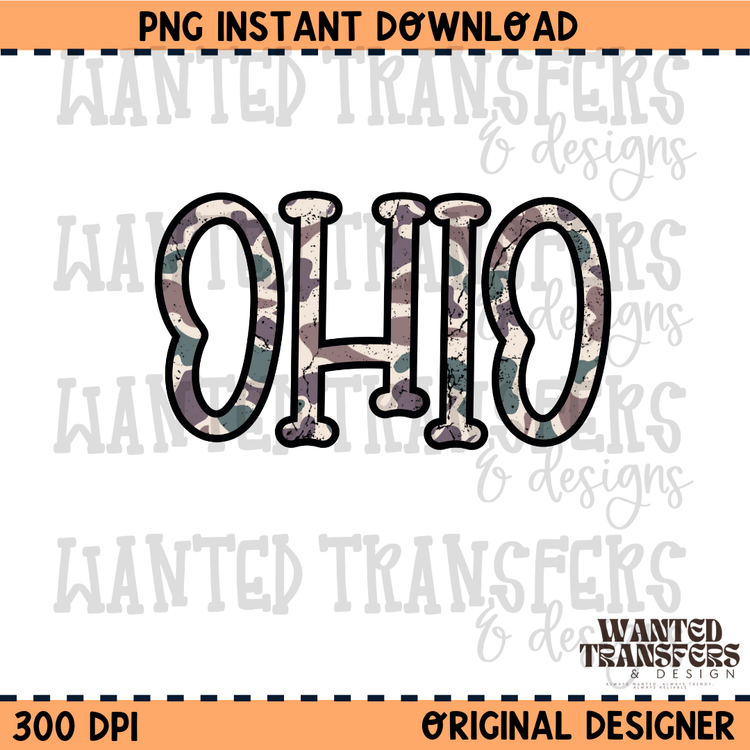 Camo State Ohio PNG Digital Download