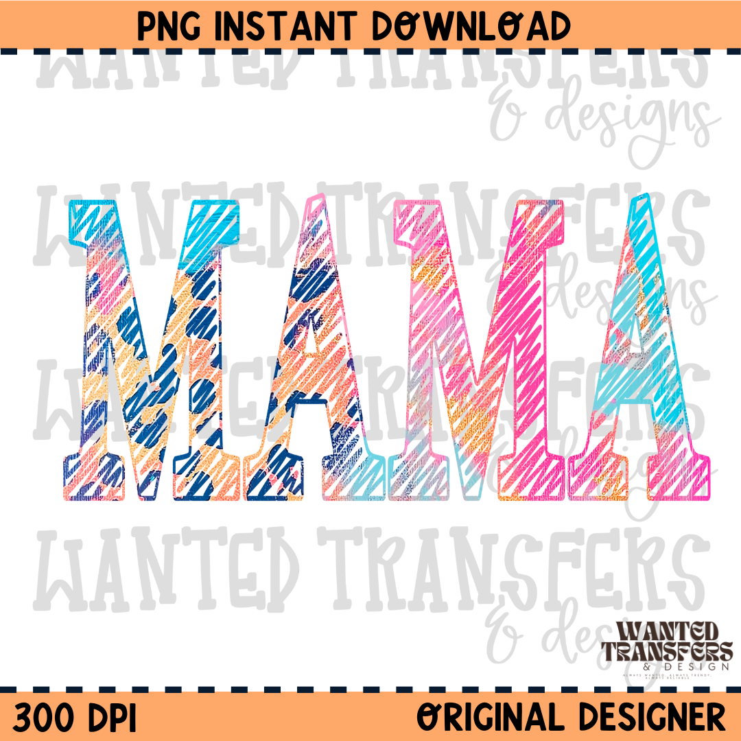 Pastel Leopard Mama Scribble PNG Digital Download