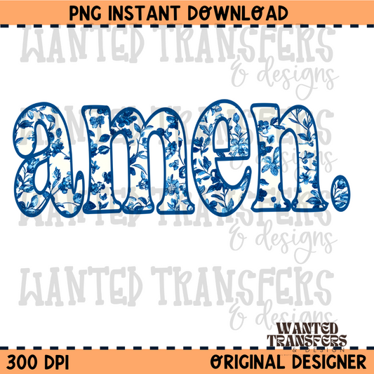 Amen Blue Toile PNG Digital Download