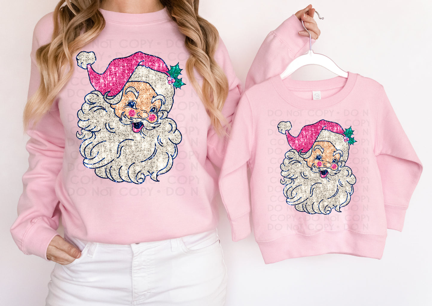 Pink Santa Faux Sequin DTF Transfer