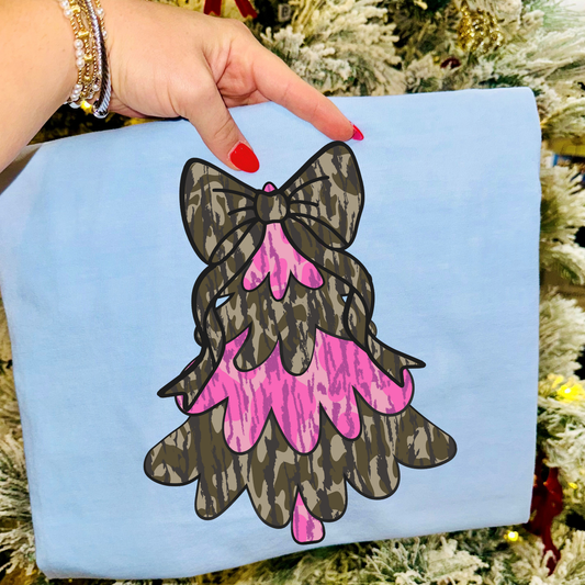 Pink And Green Camo Christmas Tree DTF Transfer