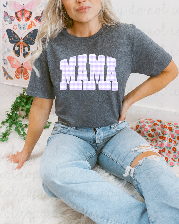 Purple Plaid Mama DTF Transfer