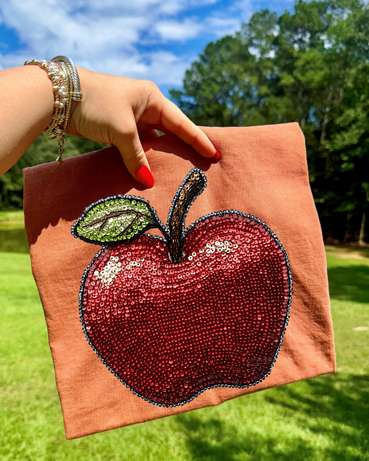 Faux Rhinestone Apple DTF Transfer