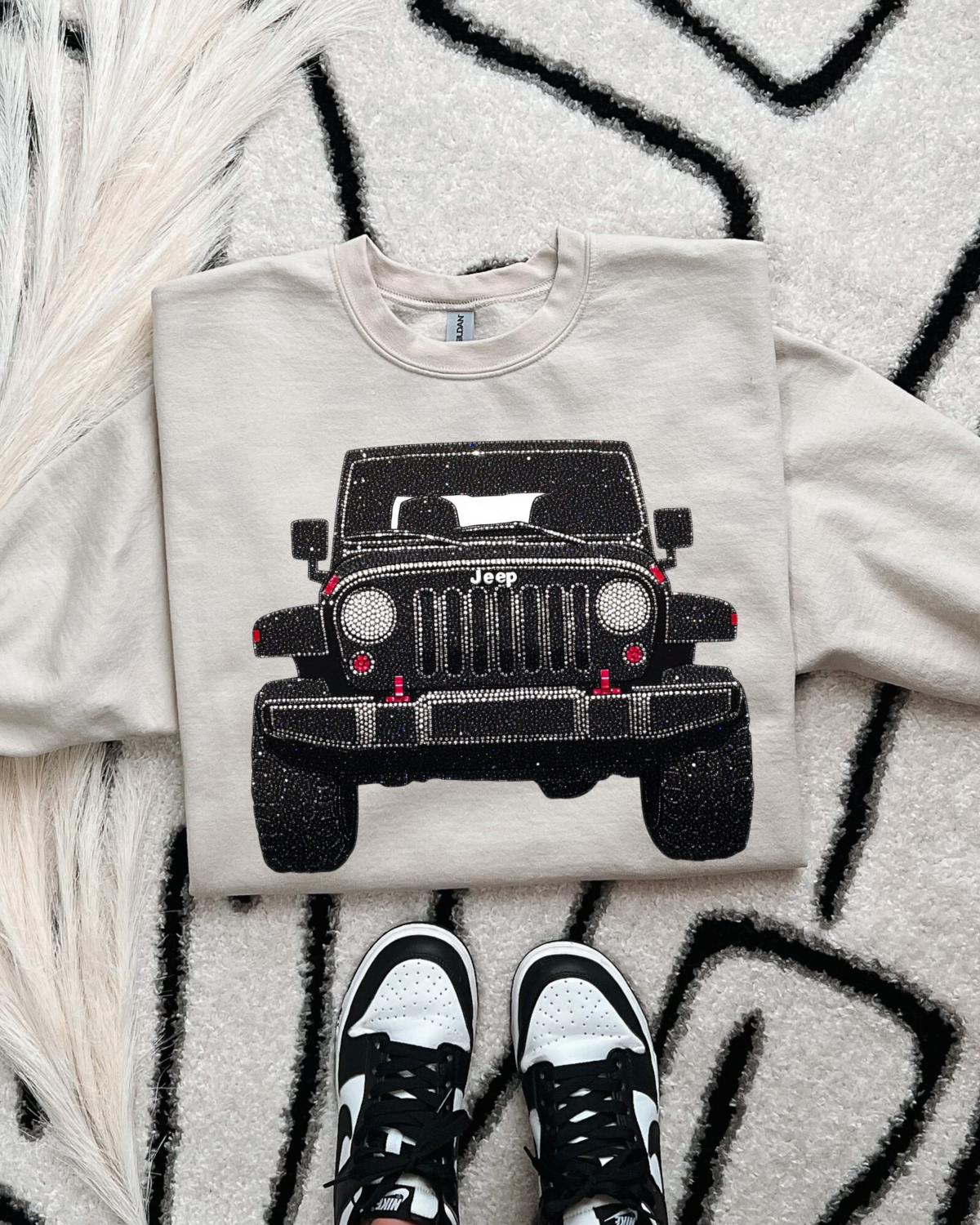 Faux Rhinestone Black Jeep DTF Transfer