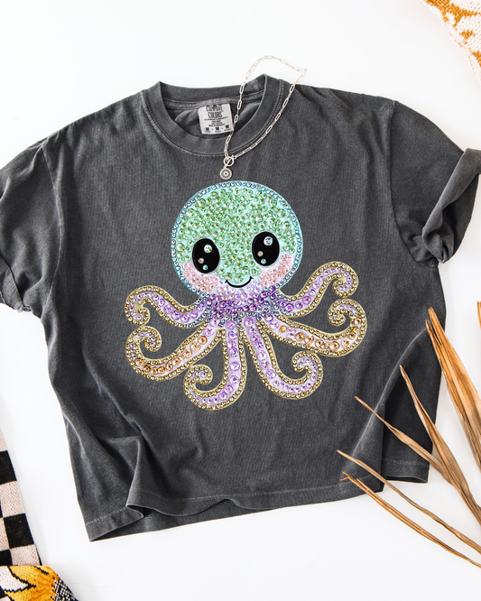 Faux Rhinestone Colorful Octopus DTF Transfer