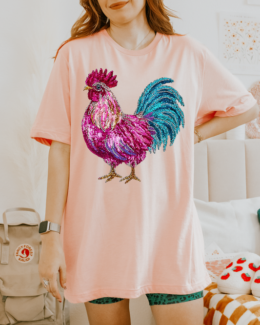Faux Rhinestone Colorful Rooster DTF Transfer