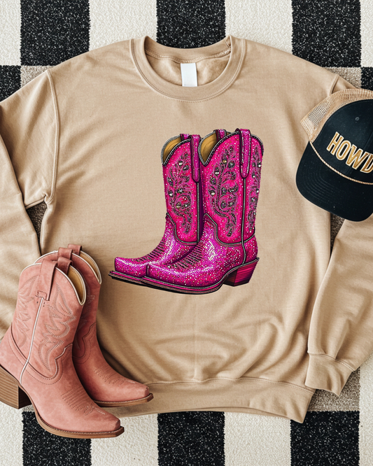 Faux Rhinestone Pink Cowgirl Boots DTF Transfer