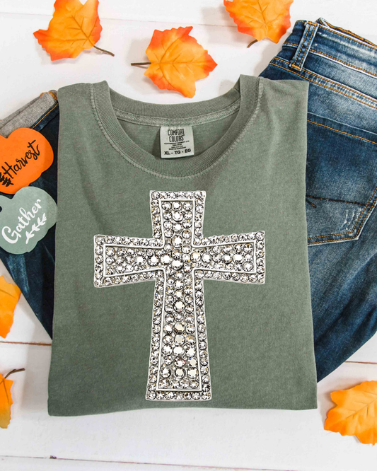 Faux Rhinestone Cross DTF Transfer