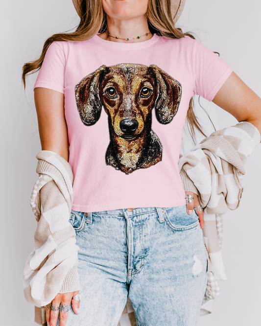 Faux Rhinestone Dachshund DTF Transfer