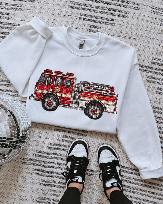 Faux Rhinestone Firetruck DTF Transfer