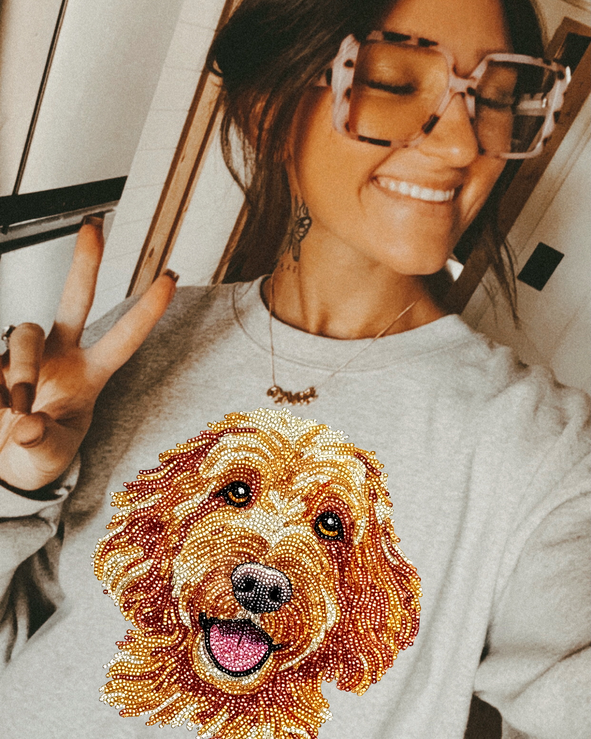 Faux Rhinestone Goldendoodle DTF Transfer