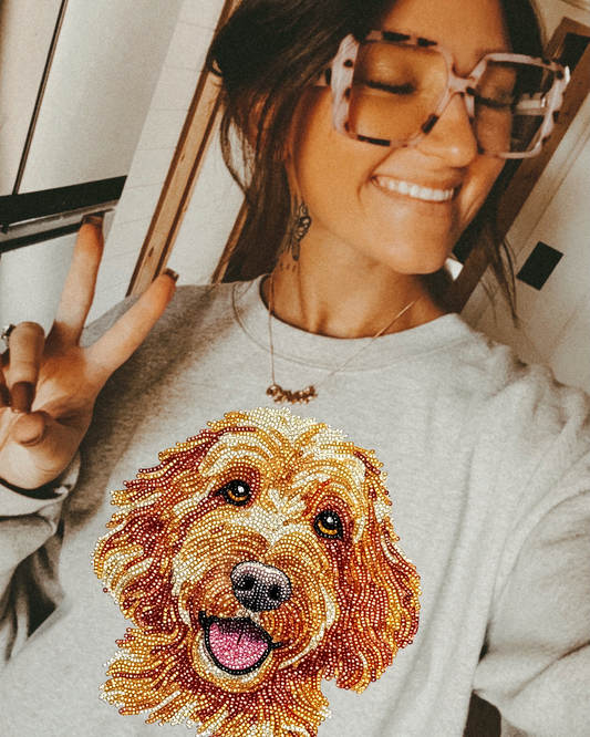 Faux Rhinestone Goldendoodle DTF Transfer