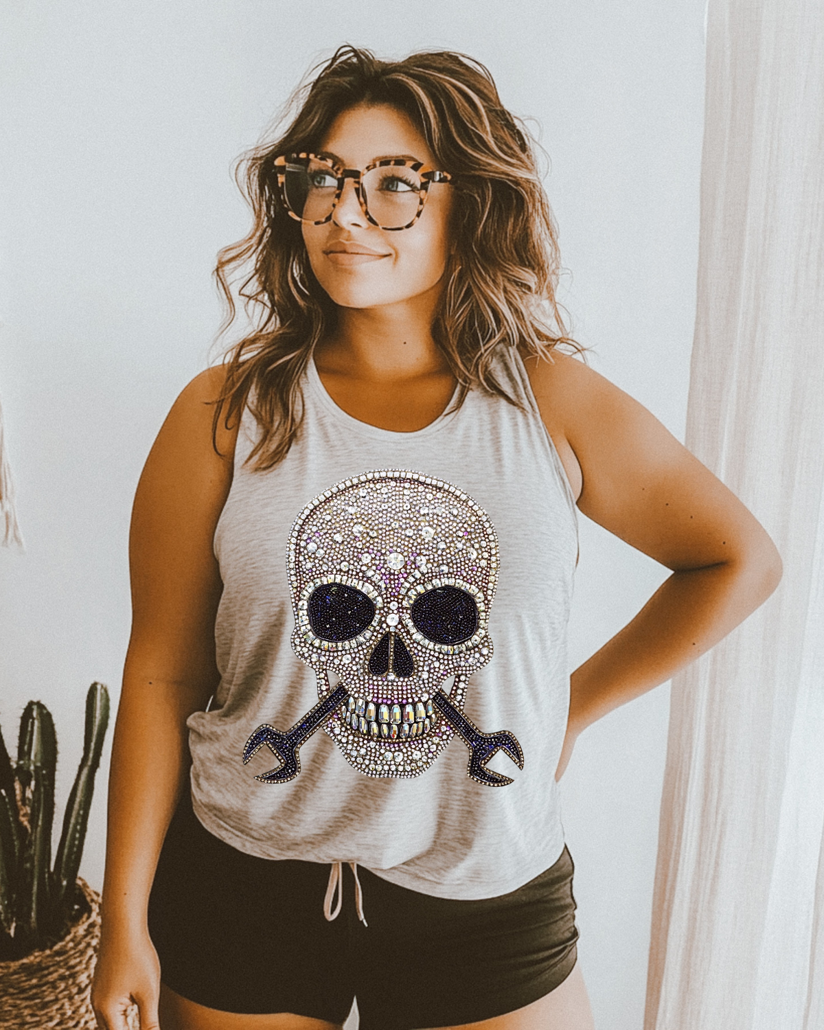 Faux Rhinestone Mechanic Skull DTF Transfer