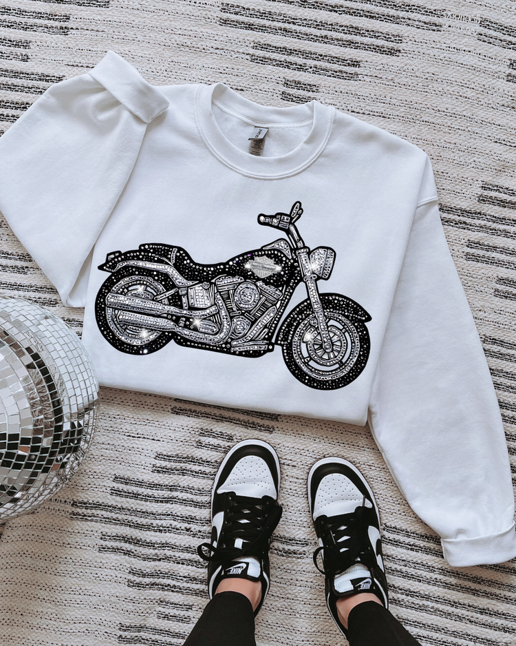 Faux Rhinestone Motorcycle DTF Transfer