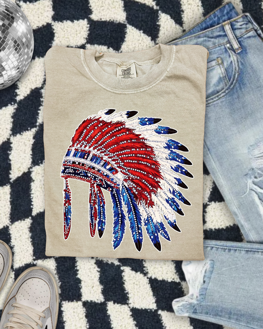 Faux Rhinestone Native American Headdress DTF Transfer