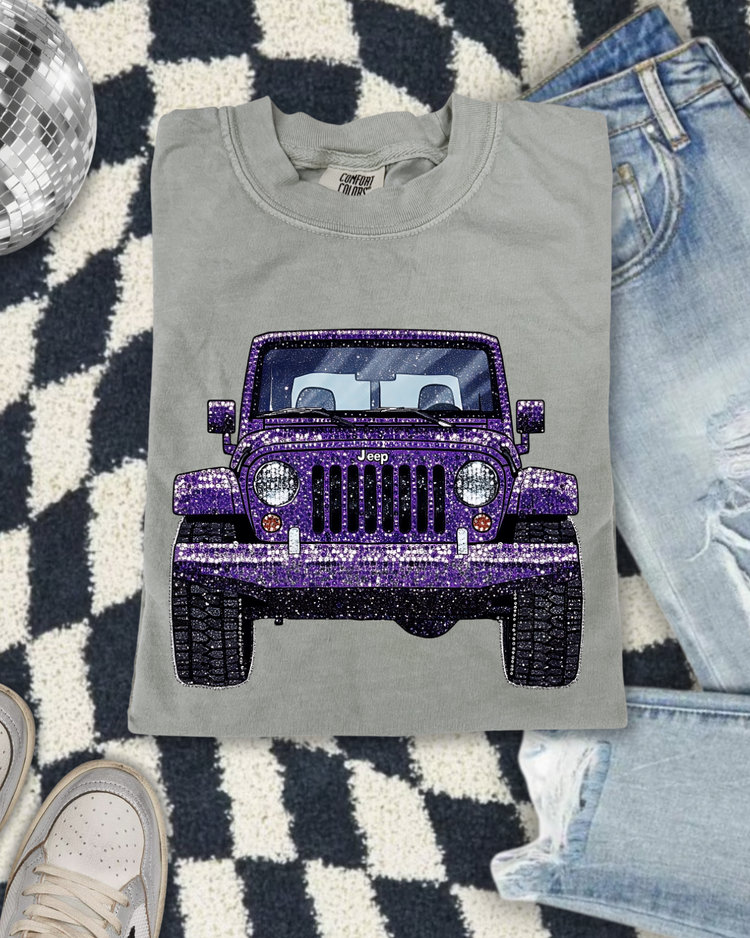Faux Rhinestone Purple Jeep DTF Transfer