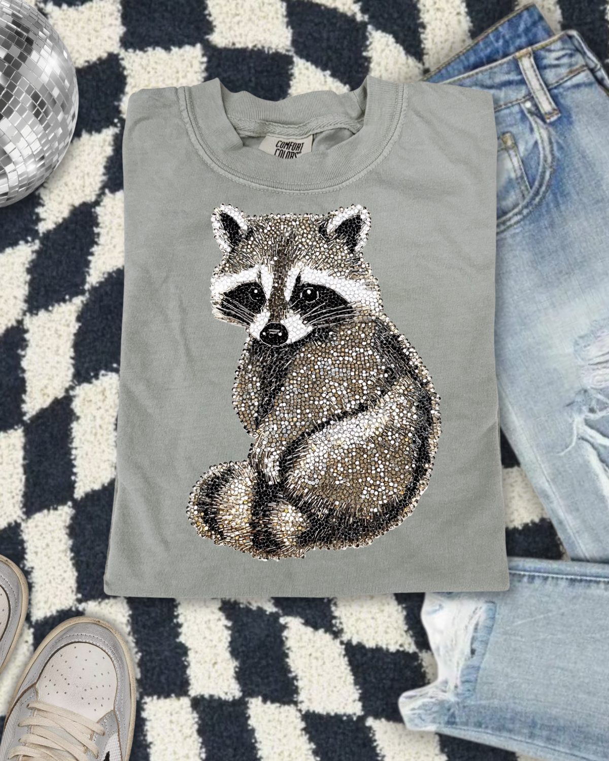 Faux Rhinestone Racoon DTF Transfer