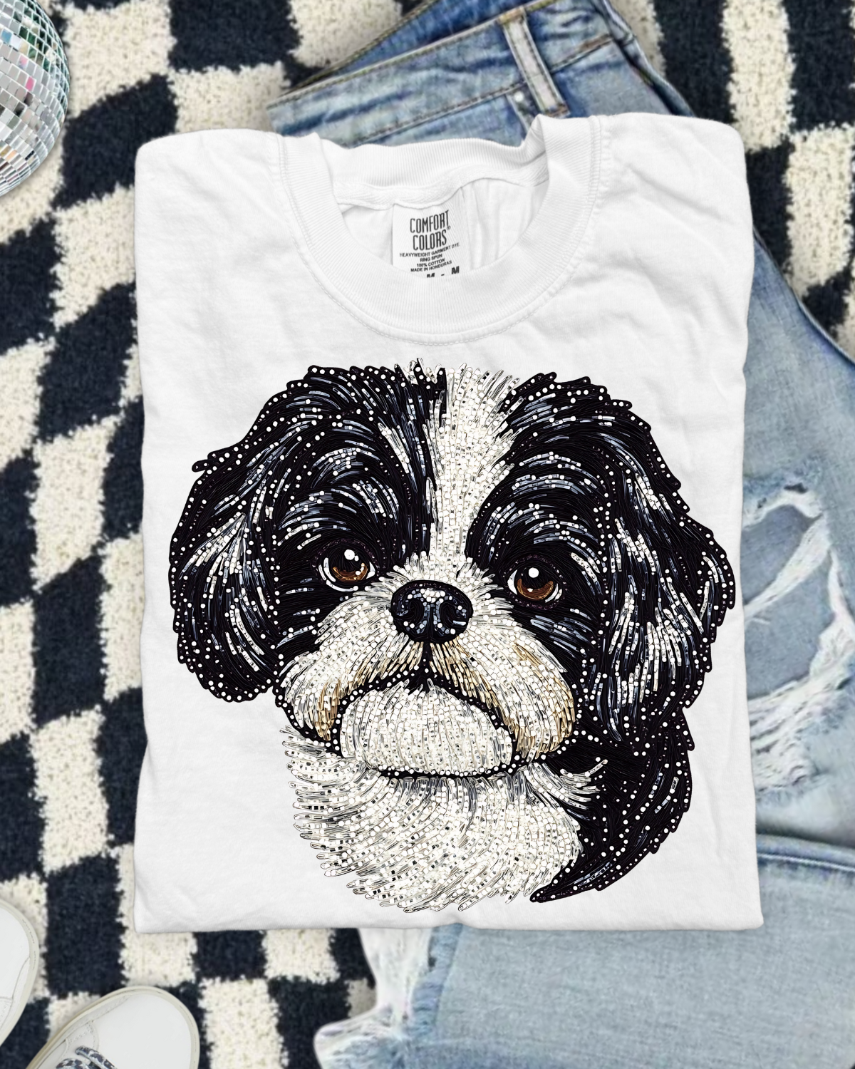Faux Rhinestone Shih Tzu DTF Transfer