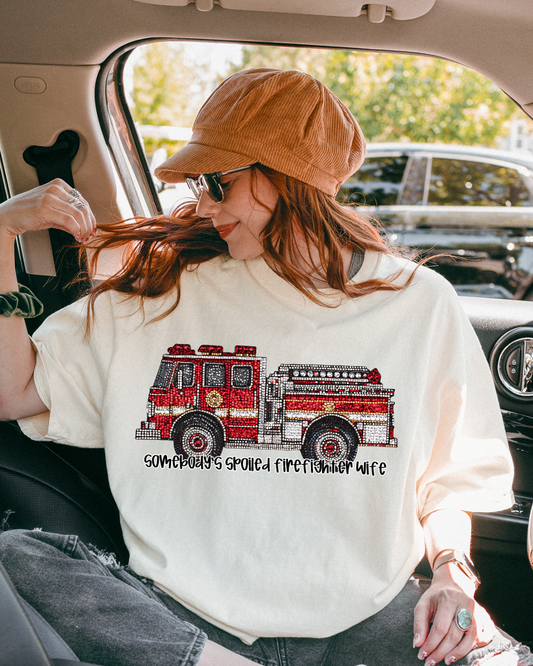 Faux Rhinestone Somebody's Spoiled Firefighter Wife DTF Transfer